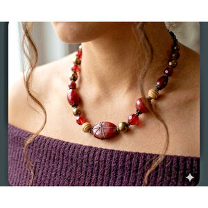 Boho Red Jasper & Mixed Bead Statement Necklace